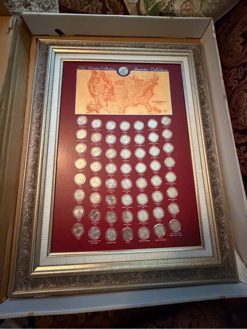 Brand New Complete 50 State Quarter Collection Framed Display